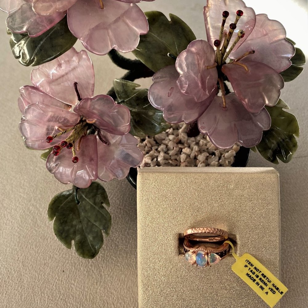 Ethiopian Welo Opal, Mozambique Garnet Vermeil Rosegold Stackable Rings